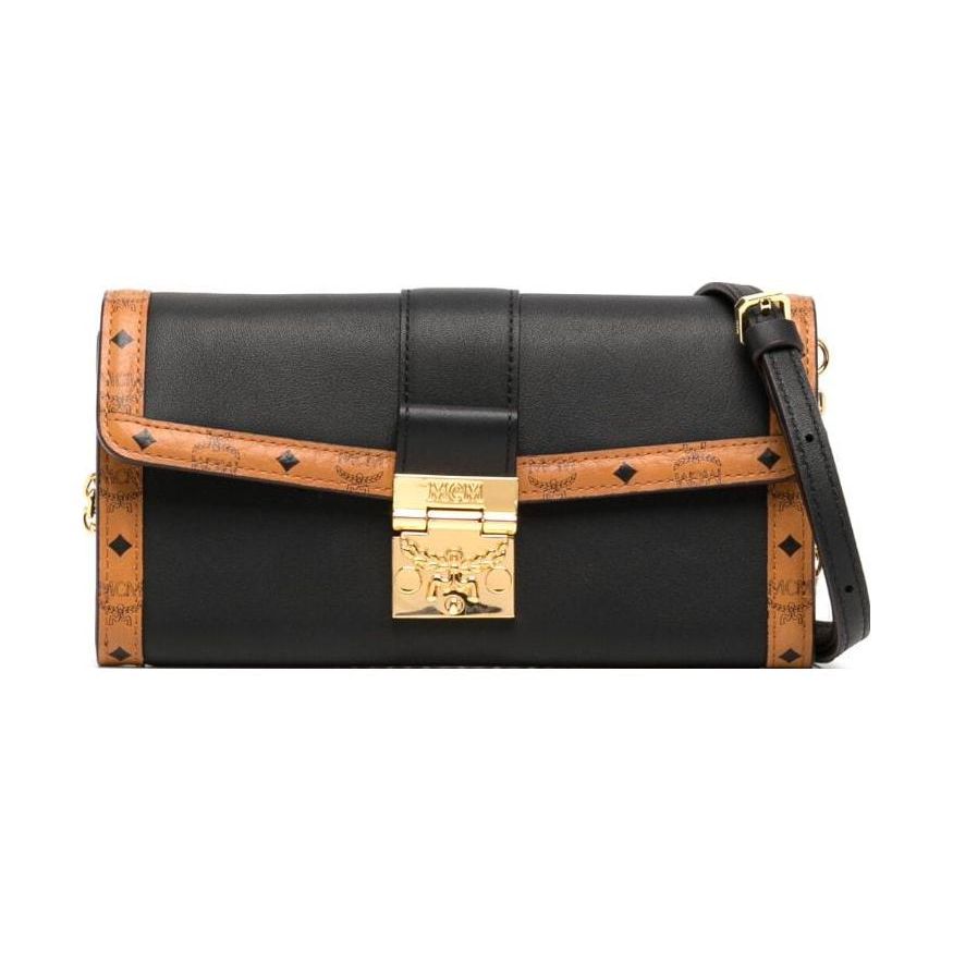 MCM Black Cognac Visetos Monogram Leather Crossbody Wallet with Gold Lock for Daily Business Use Basic Set BagDust Bag 21550₽