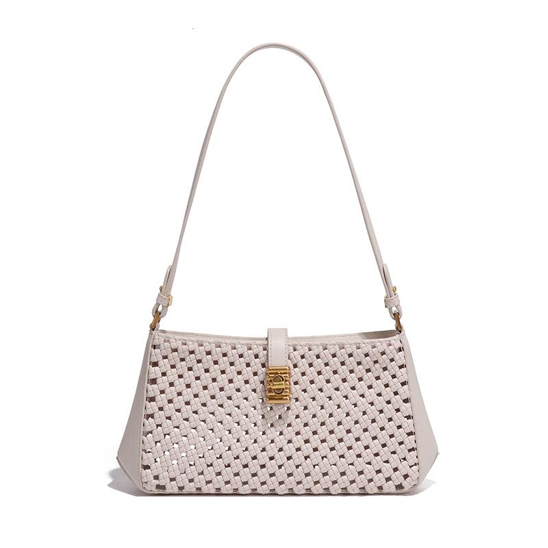 Niche, Kunstnerisk, Simpel, Håndvævet Blødt Læder, Letvægts Låsespænde Underarms Taske, Enkelt Skulder Crossbody Taske