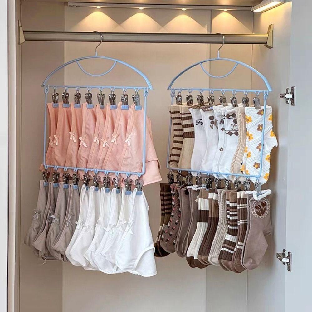 18 Clips Socks Drying Rack Large Capacity Hanging Clothes Hanger Underwear Socks Holder  Travel