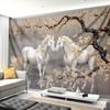 2D Sakura and White Horses Tapestry Romantic Floral and Animal Background Cloth