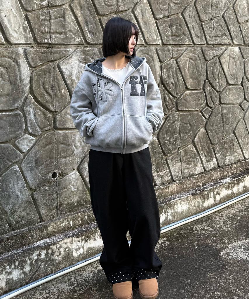 Dilleiopeu Dot Point Wide Wool Elastic Waist Pants [Charcoal]