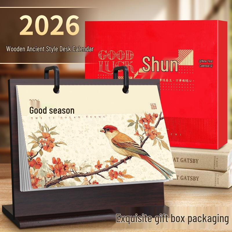Customizable Solid Wood Desk Calendar 2026 - Office Desktop Ornament