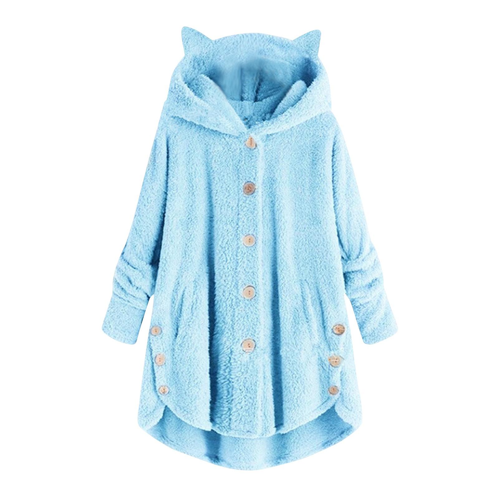 

Женская зимняя куртка из двухстороннего флиса, плюшевая, повседневная, свободная, с капюшоном, на пуговицах, свитер XXXXL синий