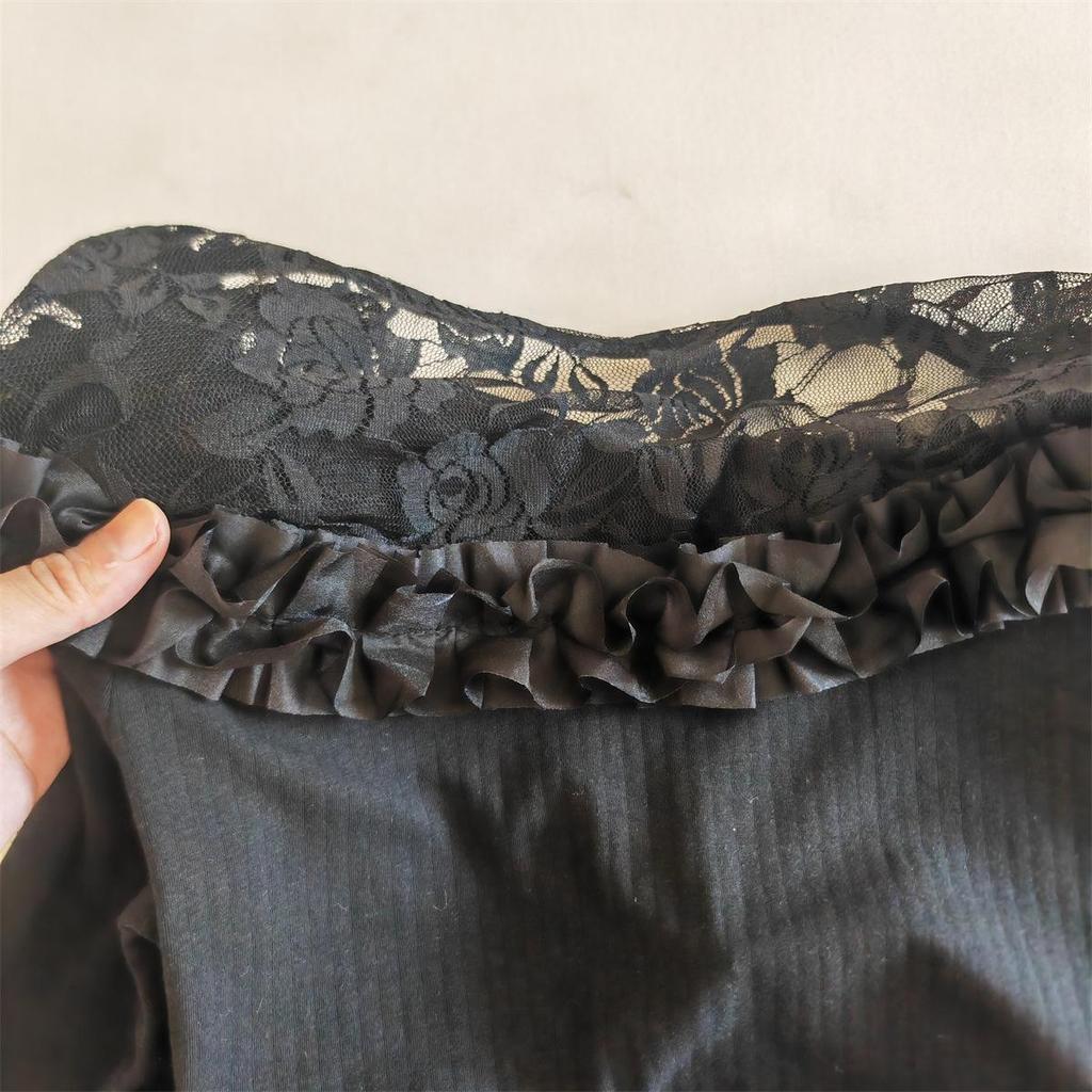 Dampyjamas med spetskant och bröstkuddar - Långärmad, Långa byxor för Vår, Höst, Vinter