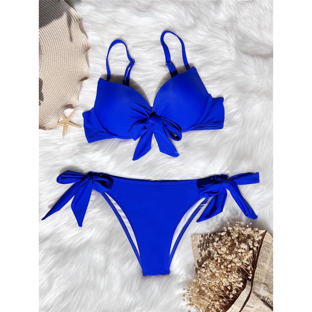 

Купальник бикини с узелками Push Up, женский купальник, женский комплект бикини из двух частей с чашкой бюстгальтера, купальный костюм для плавания S королевский синий
