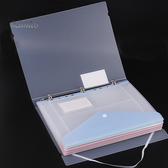 File Pockets 11 Hole Expandable Binder Folders for 2/3/4 Ring Document Pouch, Plastic Envelopes Macaron Color Bags Pocket with Snap Button &