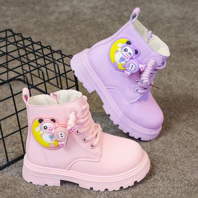 Girls Martin Boots Cute Cartoon Leather Boots 2025 Autumn and Winter New Children's Two Cotton Short Boots British Style Girls Cotton Boots