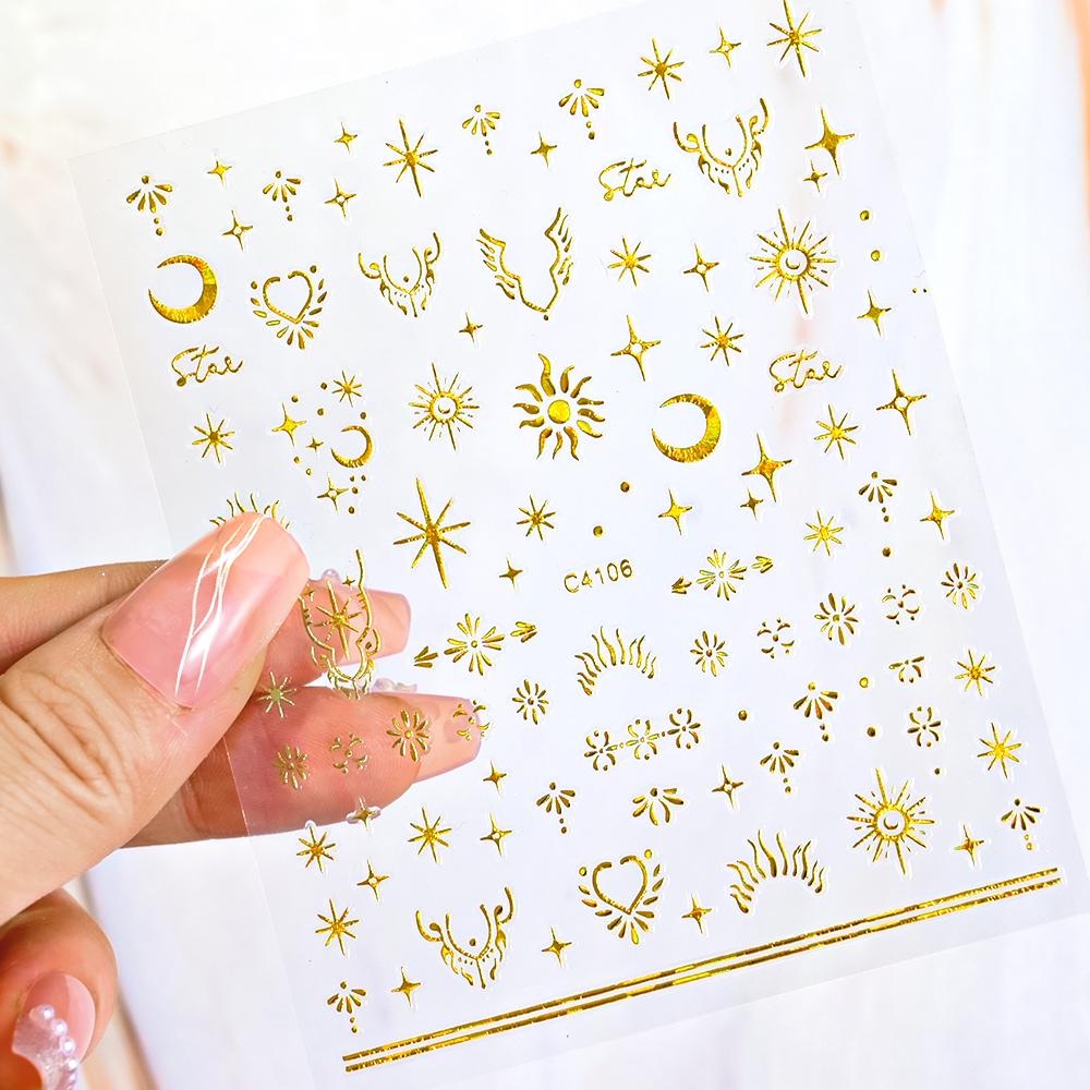 Black White Star 3D Nail Art Sticker Y2K Pentagram Self-Adhesive Decals Laser Shiny Glitters Starlight Manicure Ornaments Slider