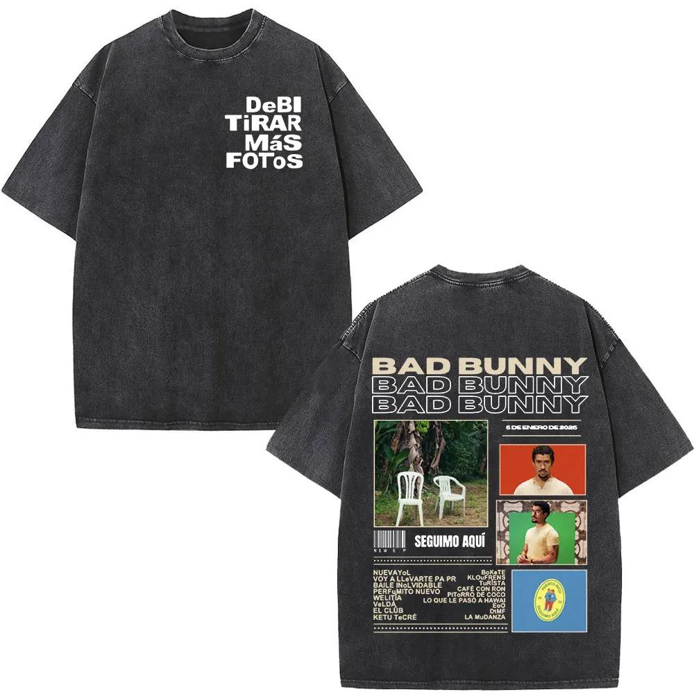 Rapper Bad Bunny Album Cover Print TShirt Washed Vintage Loose Oversized Unisex Couples Streetwear Trendy Cotton high quality