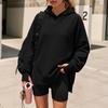 Women's Casual Long Sleeve Hooded Sweatshirt Color Side Slit Pullover Top