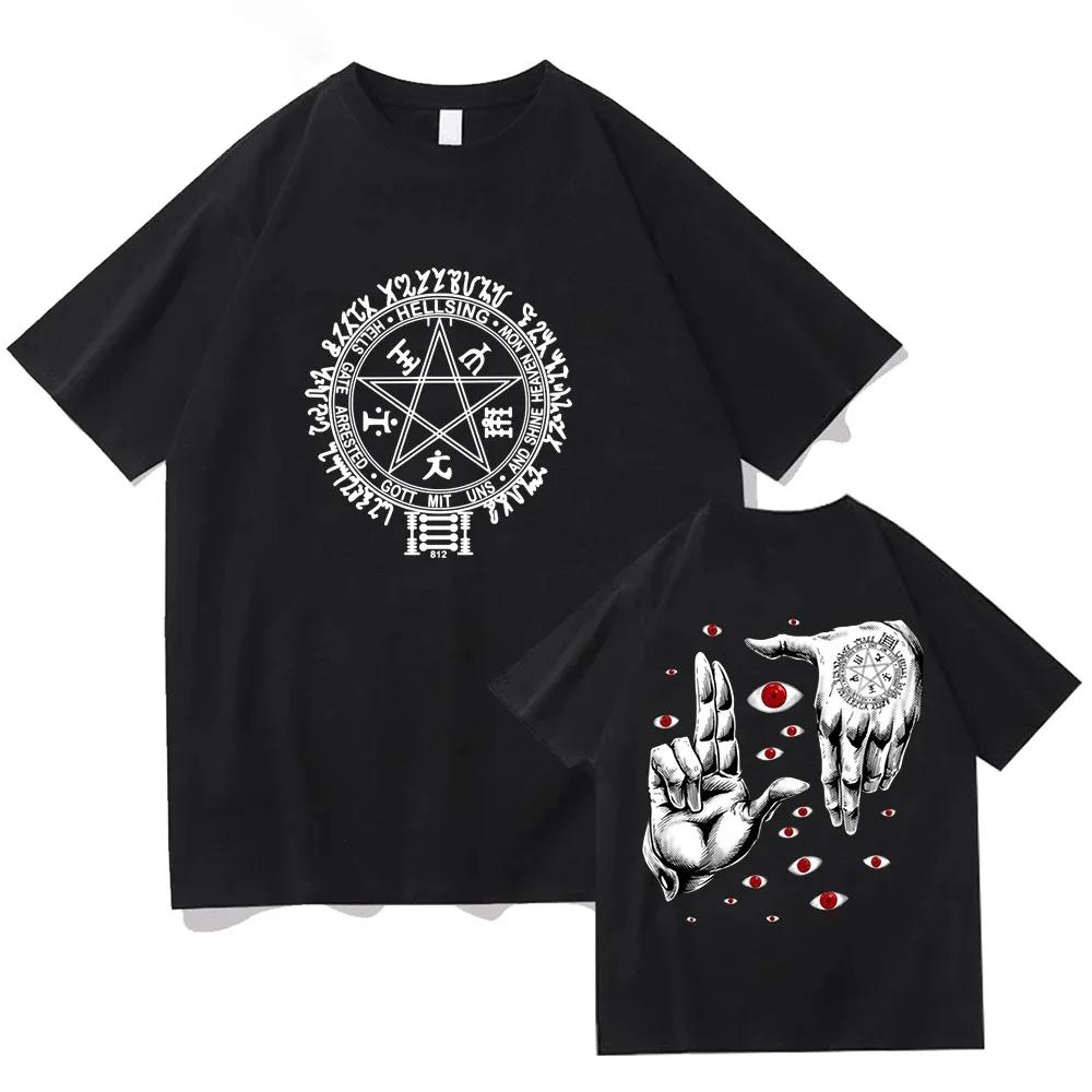 

Аніме Hellsing Ultimate футболки чоловічий одяг графічний манга Алукард очі Harajuku бавовняні футболки унісекс літній топ чоловічий вуличний одяг M синій