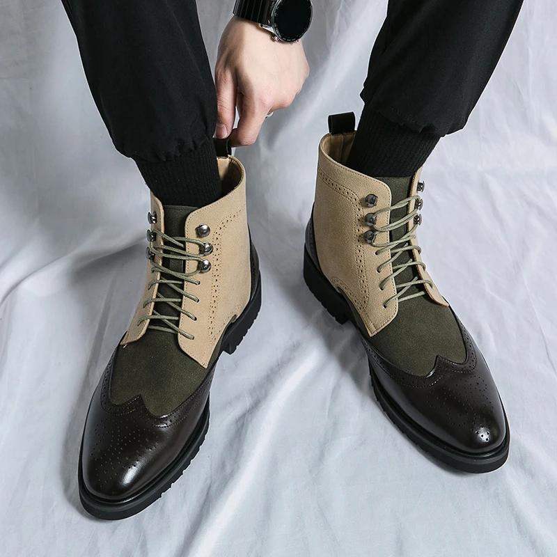 Ankle Boots for Men Brown Business Round Toe Lace-up Pu Mens Boots  Size 38-46 Men Shoes