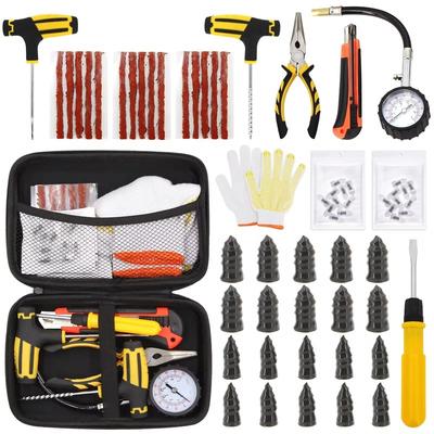 Trusă de reparat anvelope auto Kit de reparare anvelope - Dop pentru pană bicicletă Set de scule pentru cuie cu clește cu vârf subțire pentru garaj Cu cutie de depozitare EVA