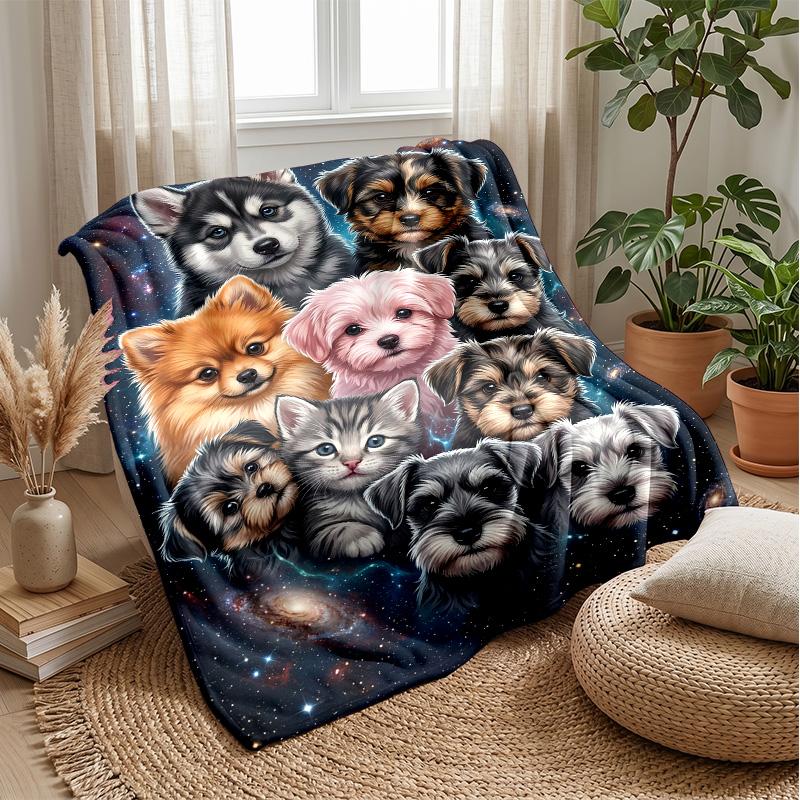 Space Bathing Pup Singing Theme blanket Lightweight Warm Flannel Blanket Decorative Throw Blanket for Home Decoration
