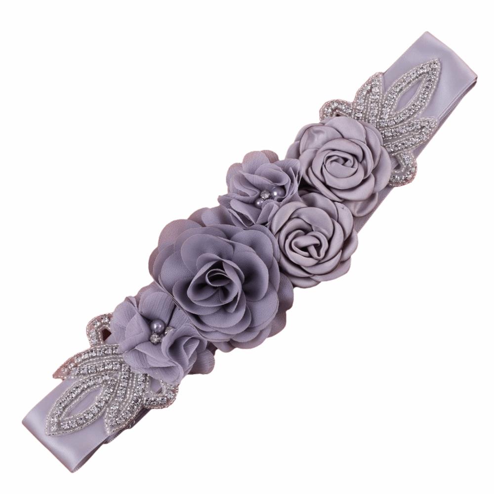 5 Flowers Women s Beaded Flower Belt Rhinestone Beaded Bridal Rhinestone Belt Prom Dress серый