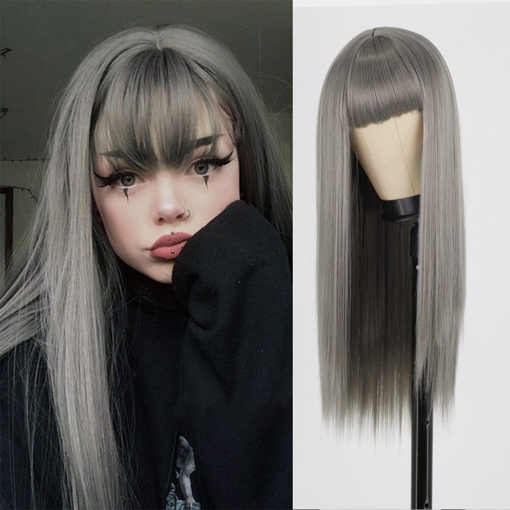 

MERISIHAIR длинный прямой черный парик с челкой, парики из синтетических волос, челка с париком для женщин, винно-красный, золотой, термостойкие парики