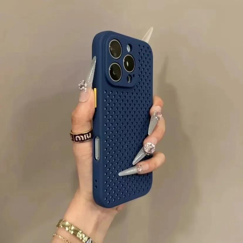 Coque de protection souple en TPU à mailles de dissipation thermique de luxe pour iPhone 16 E 15 14 Puls 13 12 11 Pro Max, étui de téléphone joli et concis