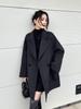 Casaco de Lã Caxemira Estilo Coreano Feminino de Comprimento Médio com Gola de Terno