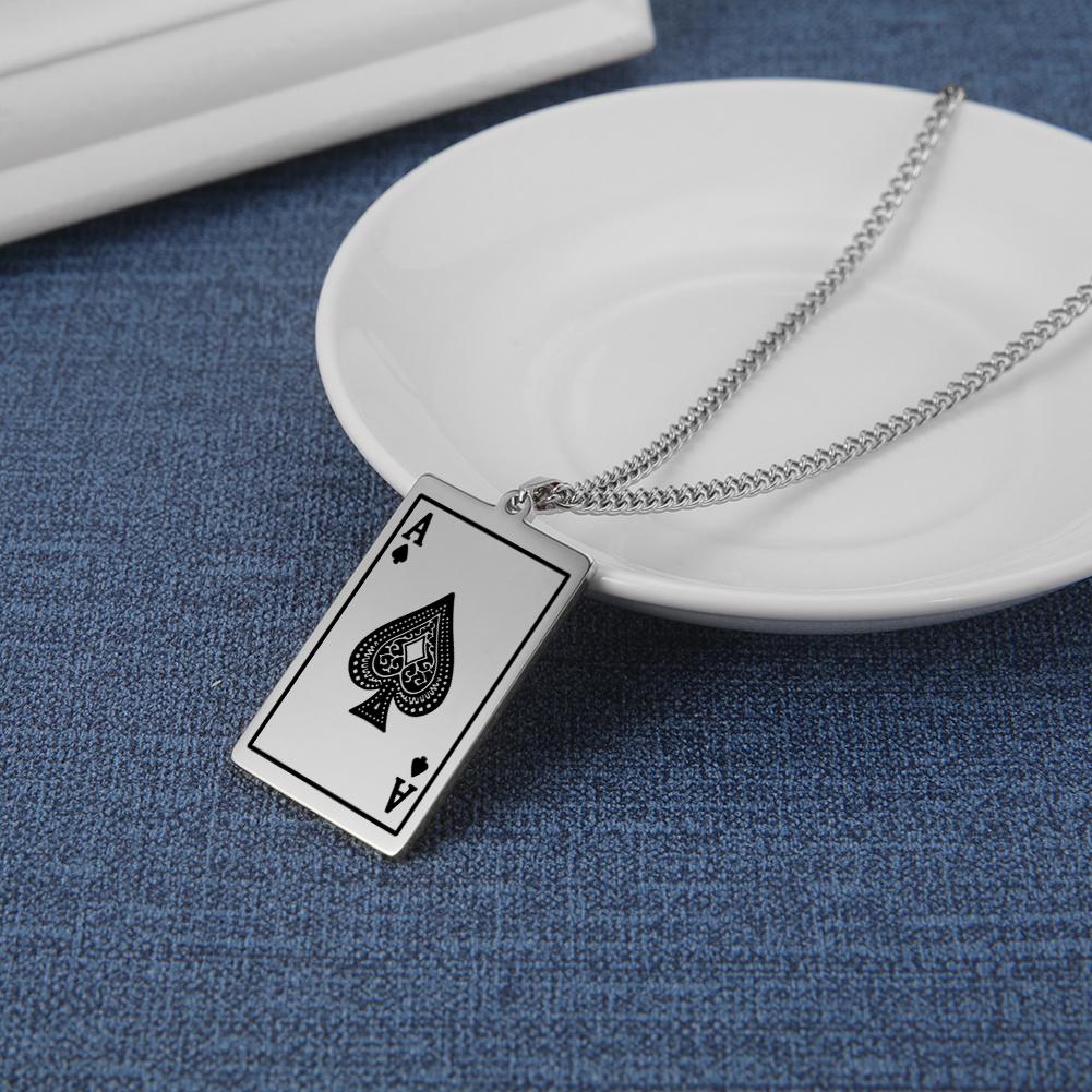 LIKGREAT Trendy Ace of Spades Poker Pendant Necklace for Women Men Stainless Steel Lucky Playing Card Hip Hop Party Jewelry Gift