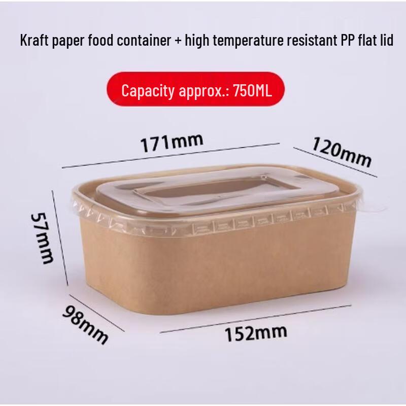 HANDUNYOU 750ml Square Kraft Paper Disposable Meal Prep Containers with Lids