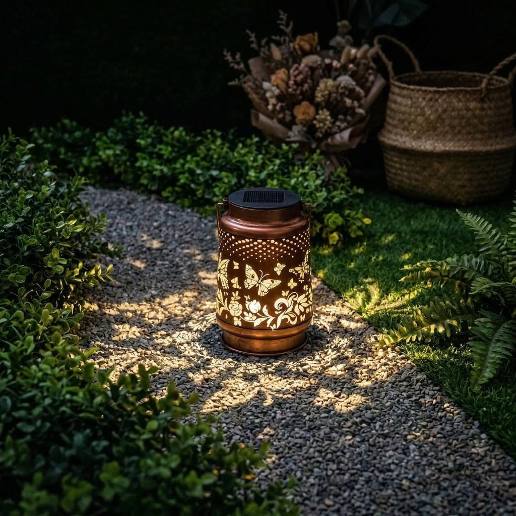 Solarbetriebene Schmetterlings-Außenleuchte - Eine Retro-Schmiedeeisenlampe, Perfekt für die Außengartendekoration und zur Schaffung von Ambientebeleuchtung.