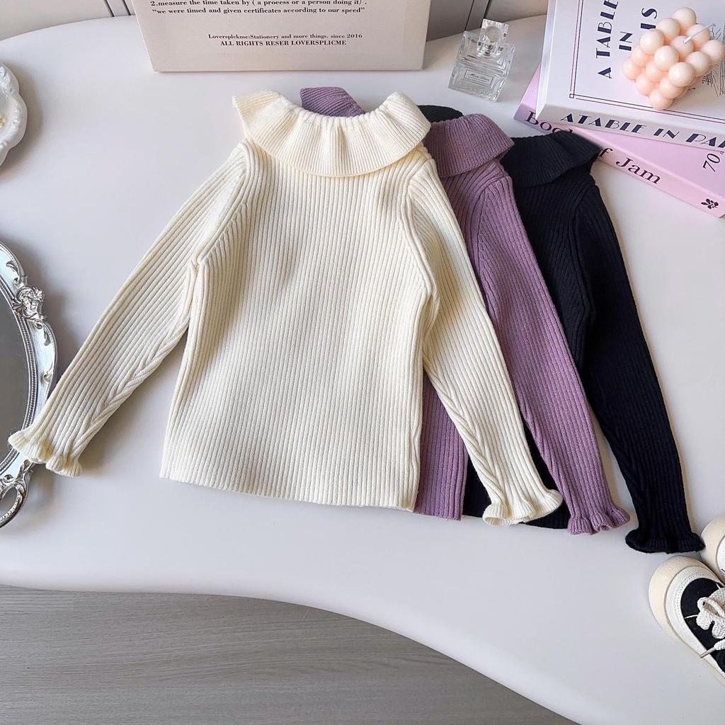 Mädchen Winter Strickpullover mit französischem Rüschenkragen