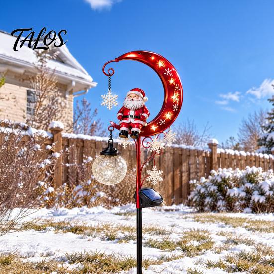 Outdoor Holiday Lighting Christmas Santa Moon Solar Stake Light, Claus Sitting on Half Lamp Decoration Light with Garden Stake, LED Decorative