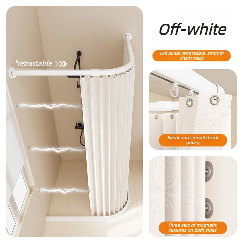 

Waterproof Shower Curtain Arc-shaped Sliding Rail Shower Curtain Foldable Bathroom Partition Curtain Toilet Dry-wet Separation Type A 150x200CM грязно-белый