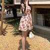 Rose Floral Dress Women Skirt Sling Strap Sundress Fashion Mini Sleeveless Dress  Lolita