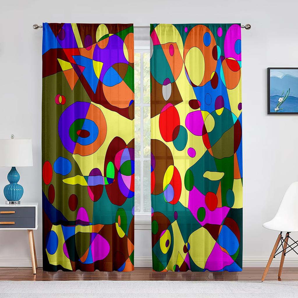 Geometry Koła Drukowana Woalowa Zasłona Paskowa Sztuka Linii Szyfonowa Tiulowa Zasłona Okienna Salon Sypialnia Kuchnia Draperia Dekoracja Domu
