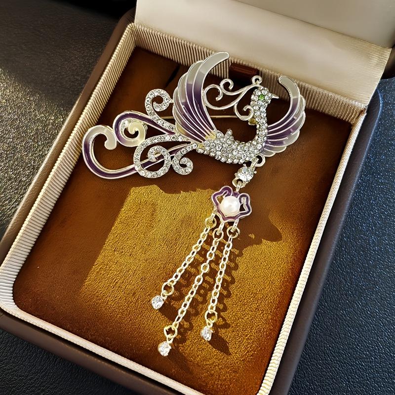 

High-end Temperament Phoenix Female Exquisite Painted Oil Dripping Tassel High-end Brooch 4*7CM