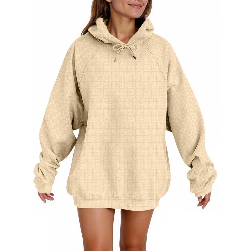 Women's Fashion Casual Solid Color Hooded Sweatshirt Long Sleeve Drawstring Pullover Sweatshirt