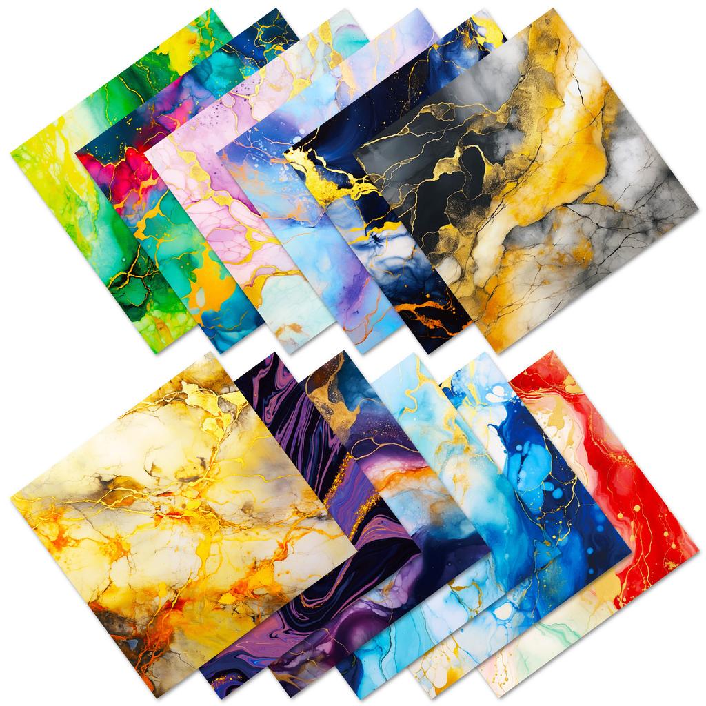 12 Sheets/Bag Marble Gilt Background Paper Personalized Diy Decorative Material Paper Handbook