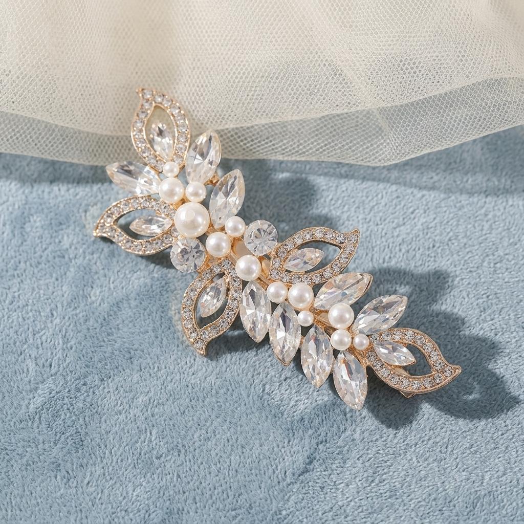 Bridal Rhinestone Pearl Hair Clip Alloy Comb Shaped Accessory With Crystal And Pearl Decoration For Wedding Dress