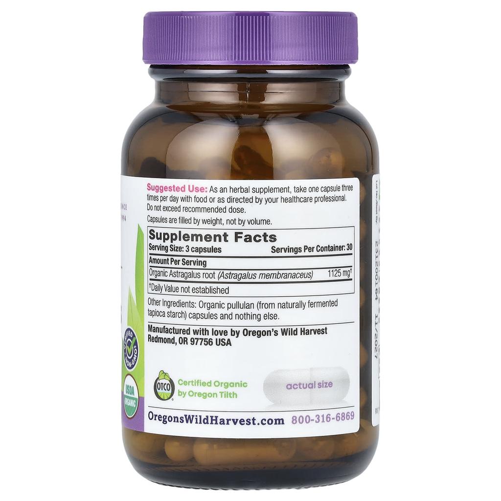 Oregon'S Wild Harvest, Organic Astragalus, Organic Veggie Capsules, 90 ct (375 mg per capsule)