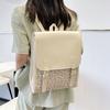 Fashi Flap Backpack PU Leather Flower School Bagpack College Travel Commuter Bag Shoulder Bag for Women Girl Daily Use Satchel