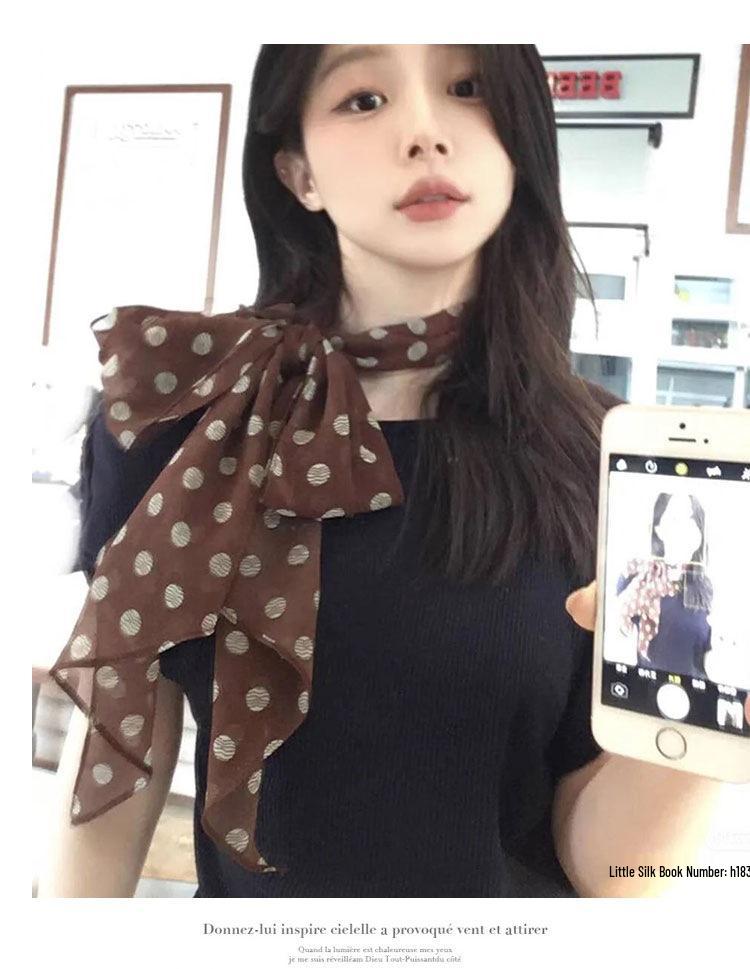 2024 Women's Brown Polka Dot Silk Scarf - Versatile Long Bandana and Tie Neck Accessory