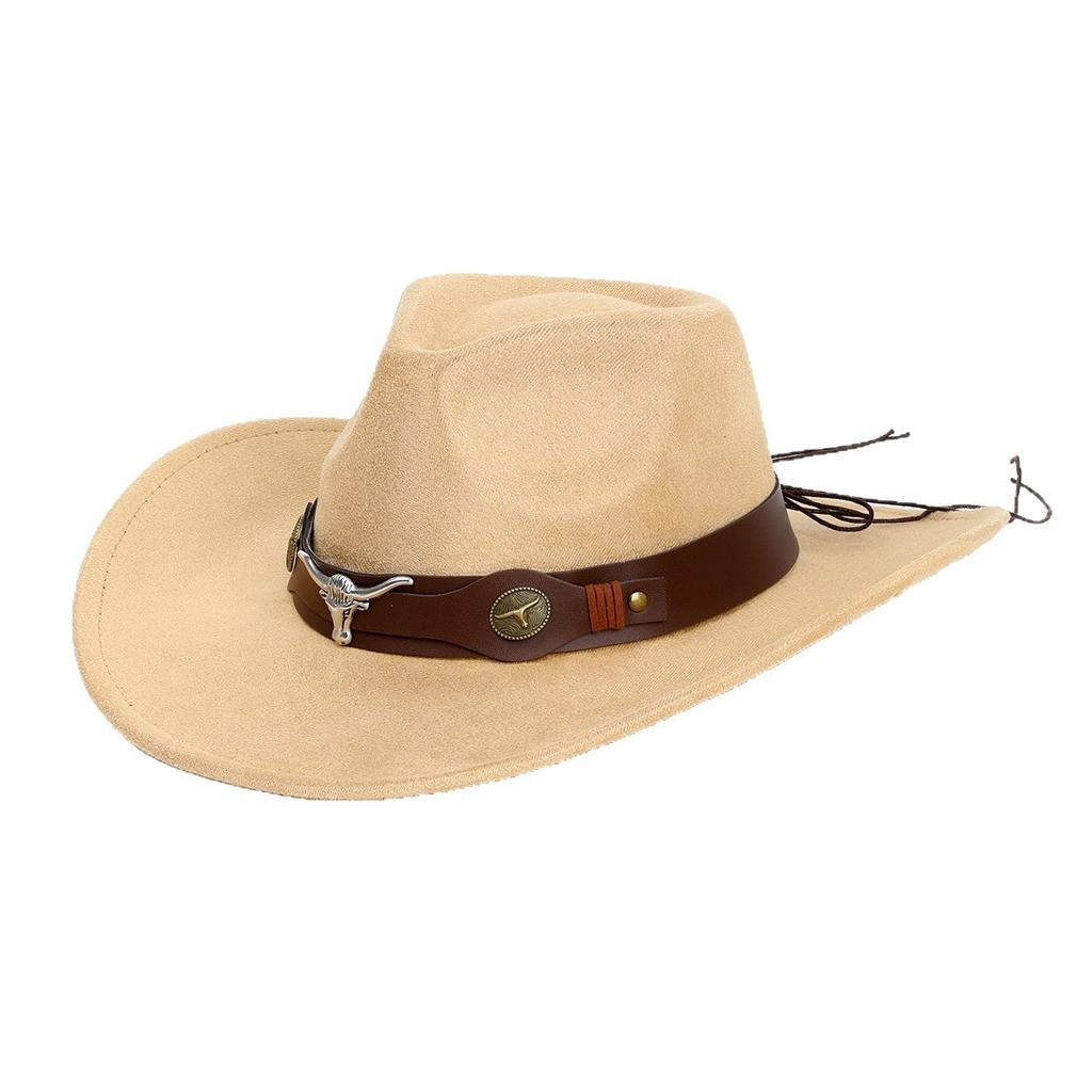 Women's European, American and British Western Cowboy Hat Men's Jazz Hat Retro Belt Decorative Wool Top Hat