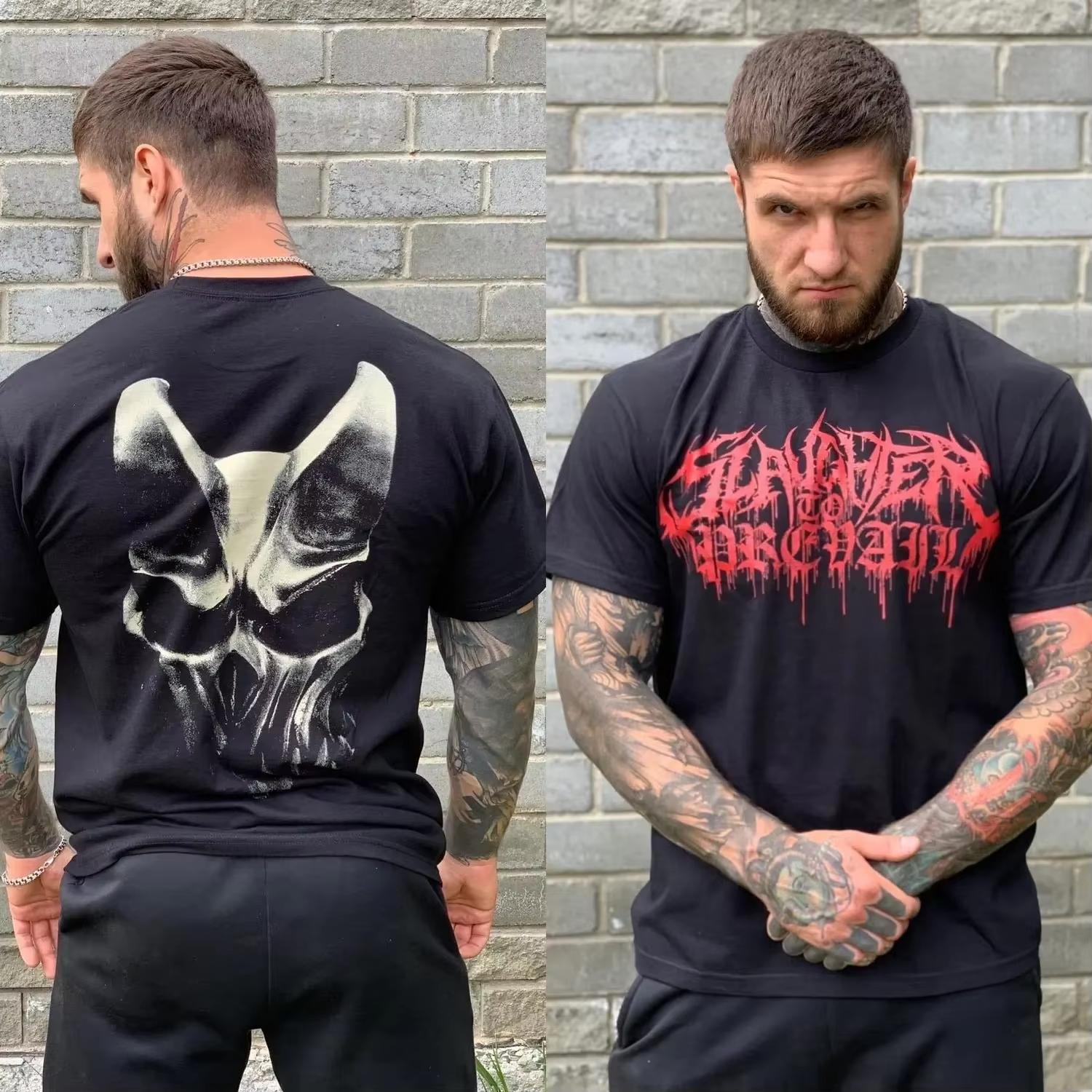 

Russian SLAUGHTER TO PREVAIL Masks Rock Music High-Street Casual Sporty Light-Luxury Men s Women s Short Sleeve Cotton Tee 4XL