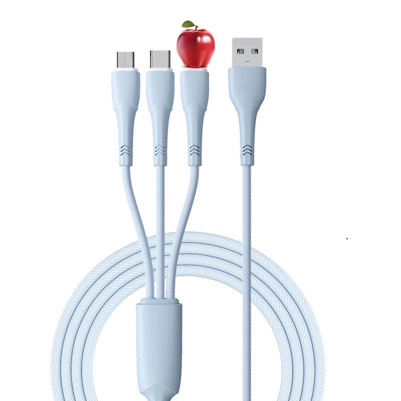 Braided 3-in-1 Fast Charging Cable, 3A, Compatible with Apple & Type-C Android Devices