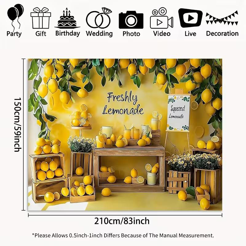 2D Freshly Lemonade Backdrop, Summer Lemon Stand Photography Background Banner