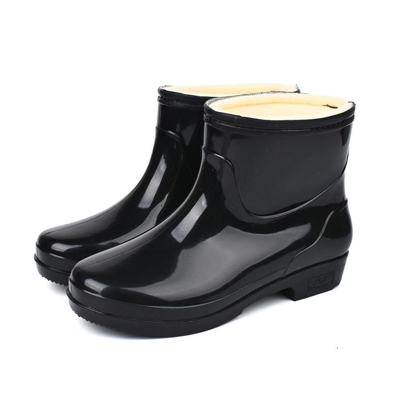 Fashion and leisure women's short water shoes rain shoes women's winter warm rain boots non-slip and wear-resistant kitchen velvet rubber shoes