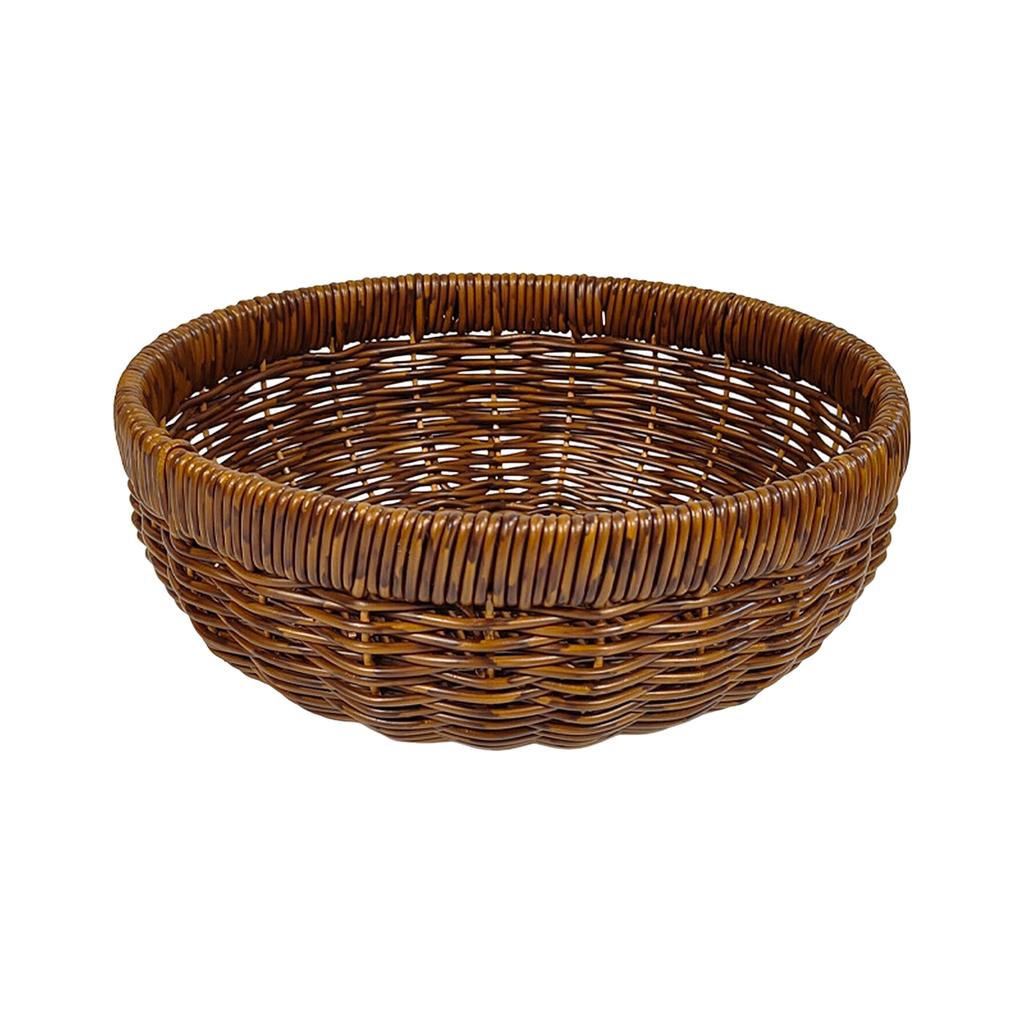 Round Rattan Style Storage Basket For Fruit Snack Bread In Living Room Kitchen