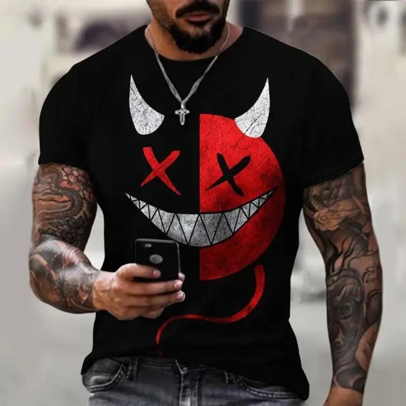 Lustiges lächelndes Gesicht Grafik 3D-Druck Herren T-Shirt Street Trendy Fashion Lässig Sommer O-Ausschnitt Kurzarm Übergroße T-Shirt Oberteile