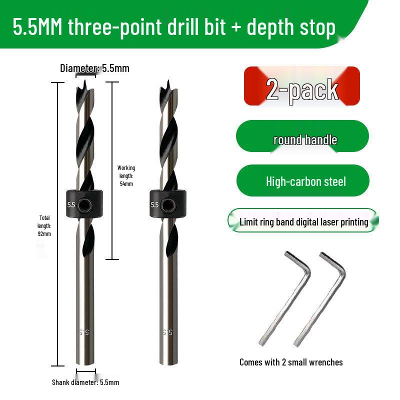 Carbon Steel Three-Point Twist Drill Bit for Hardwood and Enlargement - Compatible with Hand and Pillar Drills