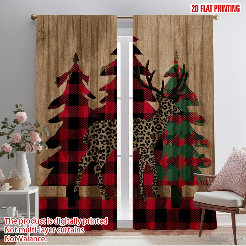 

2pcs,2D plane printing Curtains Christmas tree and reindeer lattice Versatile Polyester (without rod) Festive Ldeal for Bedroom, 52.50×116.00 CM 2pcs