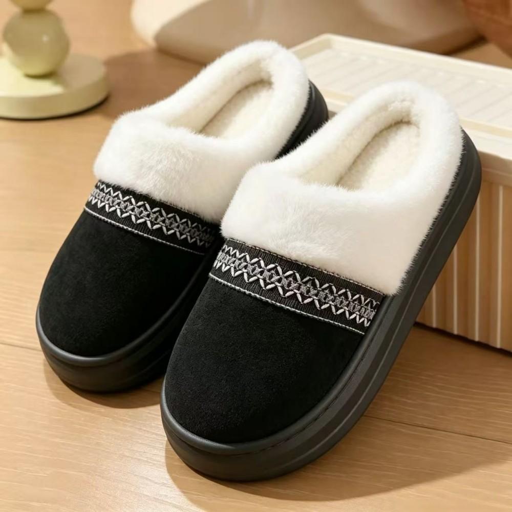 **Autumn Winter Cotton Slippers Women Indoor Home Plush Warm Couple Outdoor Wear Thick Sole Wear-Resistant Fuzzy Slippers Men**