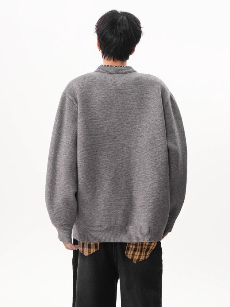 Men's Retro Patchwork Knit Cardigan - Autumn/Winter Trendy Loose Fit, Casual Button-Up Two-Piece Sweater.