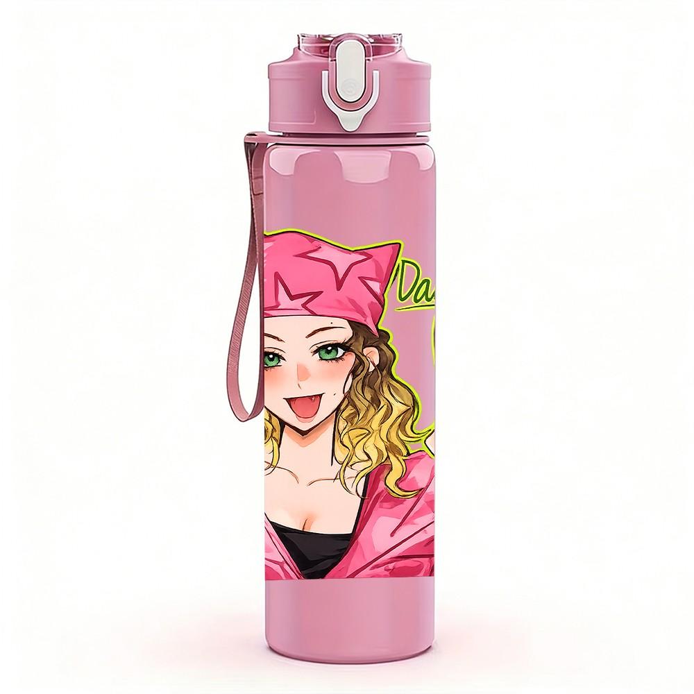 1PC Pink Glam Queen Girl Portrait Print 750ml Color Plastic Sports Water Bottle Leakproof Flip Straw Lid Suitable for Sports Office Home Use