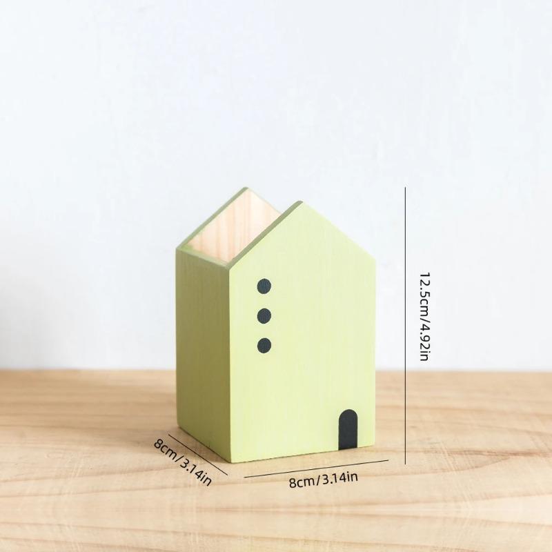 

Cartoon House Wooden Pen Holder Pencil container Makeup Brush Stationery storage box Student/ Office Desktop Storage Organiser